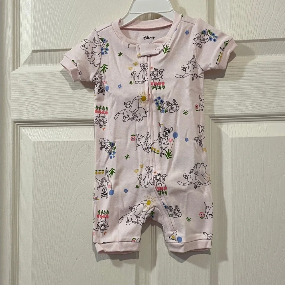 Janie and Jack Disney Baby 100% Cotton Light Pink Short zip Pajama Set NWT